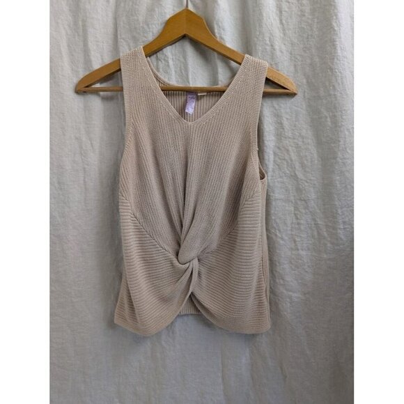 Alga Tops - Alga v neck knit sweater tank with knotted front | tan women's size Medium A2